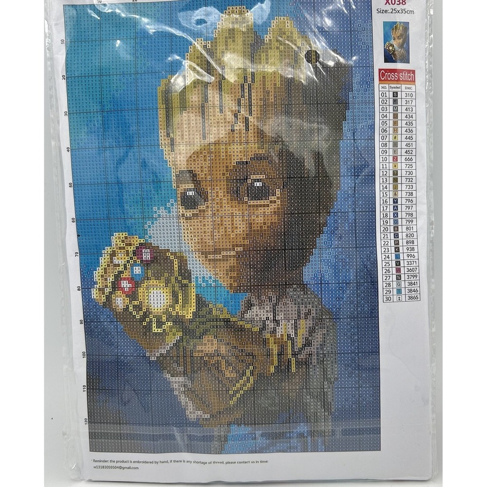 Baby Groot Printed Cross Stitch Kit Guantlet Marvel 11 Count App 9.84x 13.89